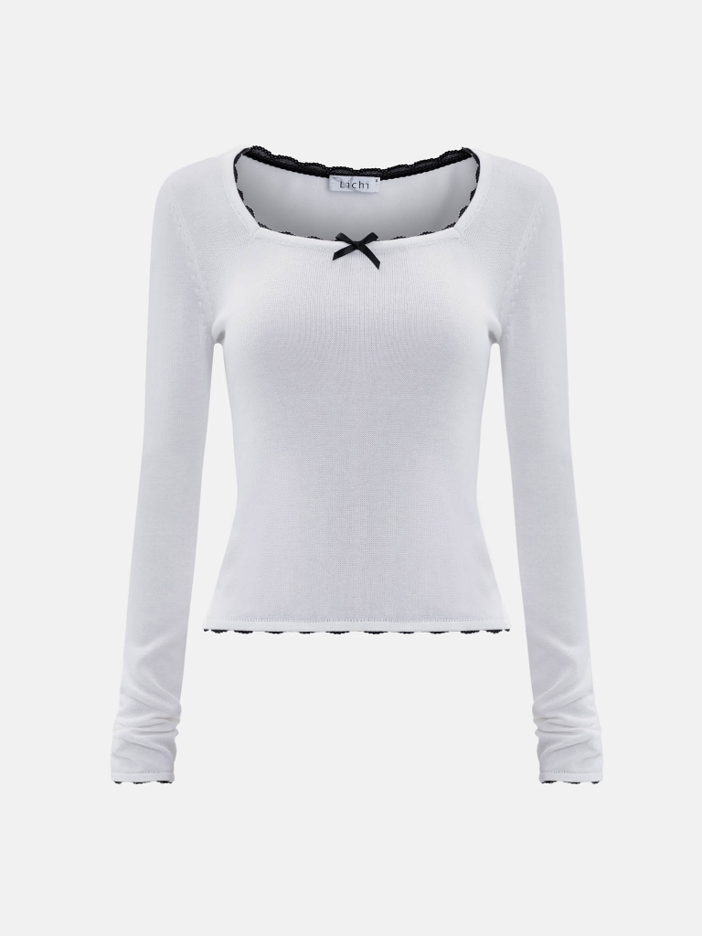 Jersey longsleeve with contrasting collar decoration