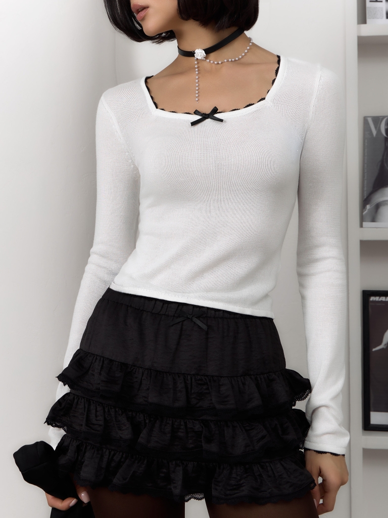 Jersey longsleeve with contrasting collar decoration
