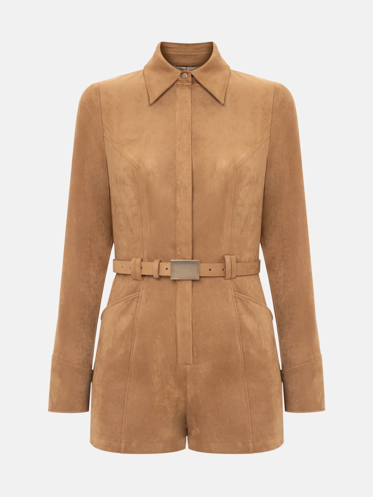 Long-sleeved eco-suede jumpsuit