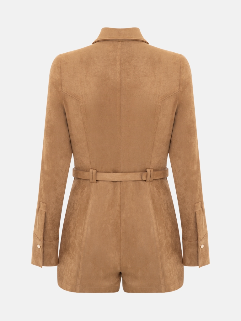 Long-sleeved eco-suede jumpsuit