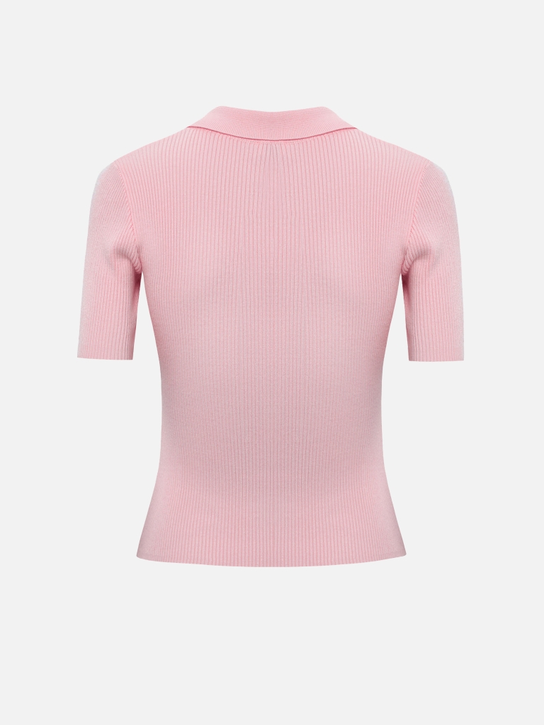 Rubbed knit polo with buttons on the collar
