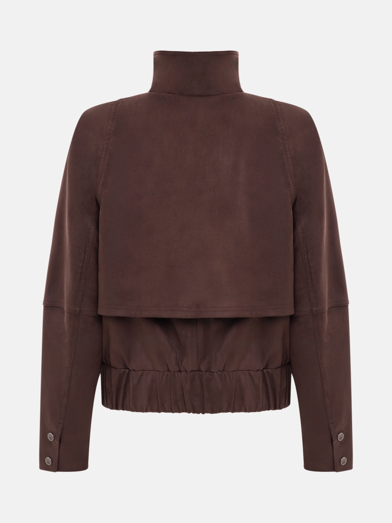 Short eco-suede jacket with button fastening