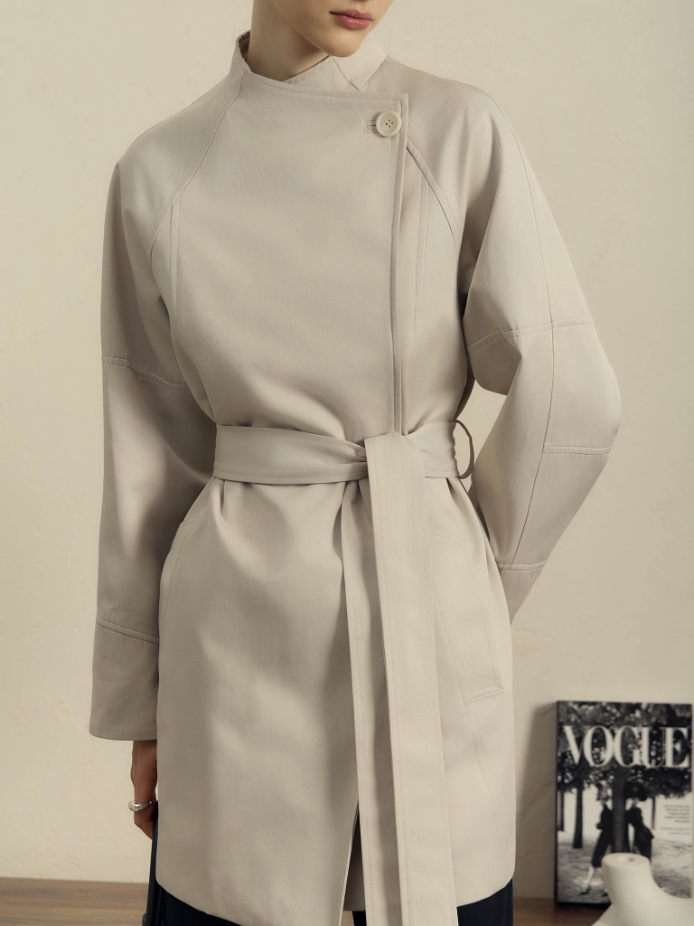 Mini trench coat with matching belt