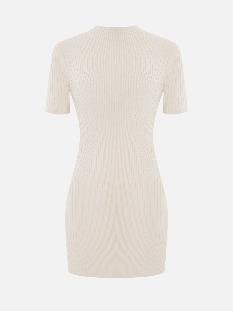 white ribbed dress short sleeve Women's Cream Soft Touch Ribbed Cap Sleeve Bodycon Dress
