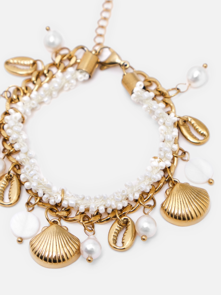 Double bracelet with beads and pearls
