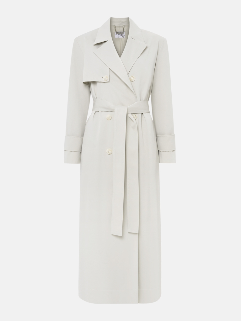 Double-breasted maxi trench coat with tonal belt