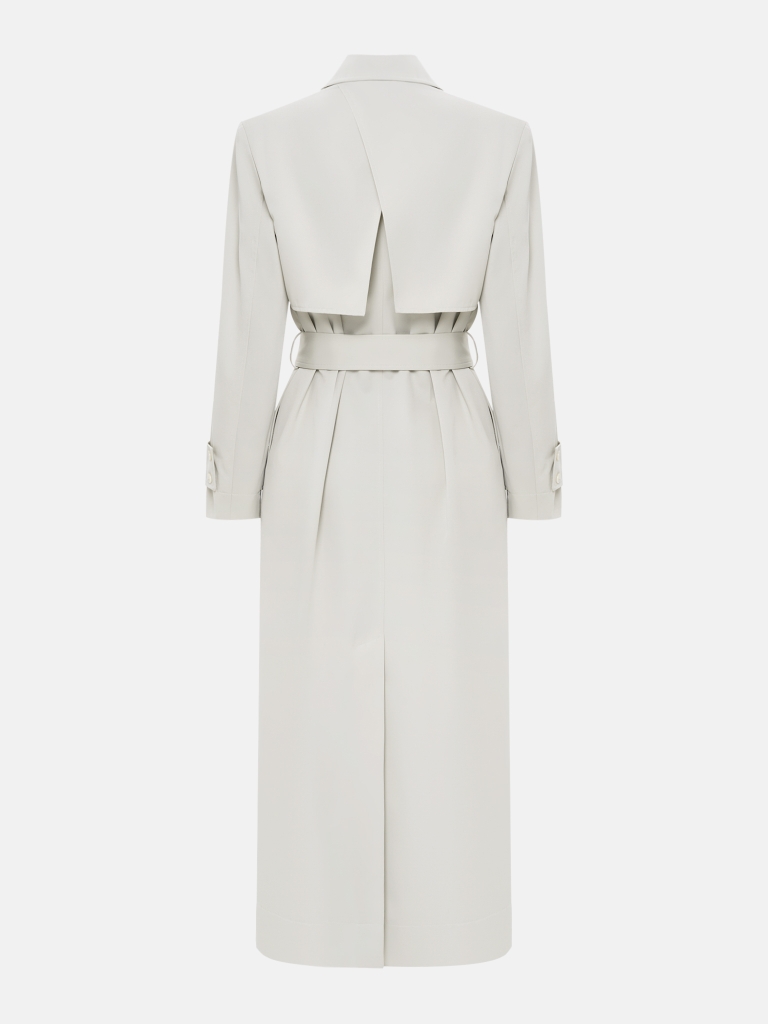 Double-breasted maxi trench coat with tonal belt