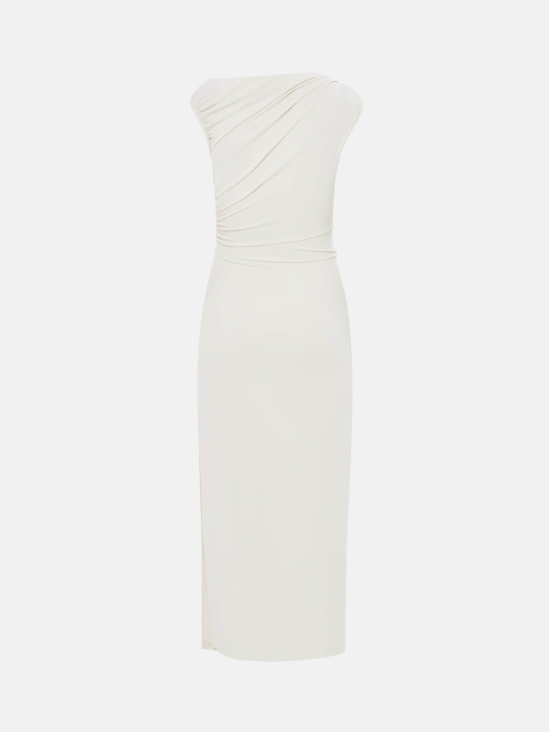 Трикотажное платье макси с лифом на одно плечо и декором на талии