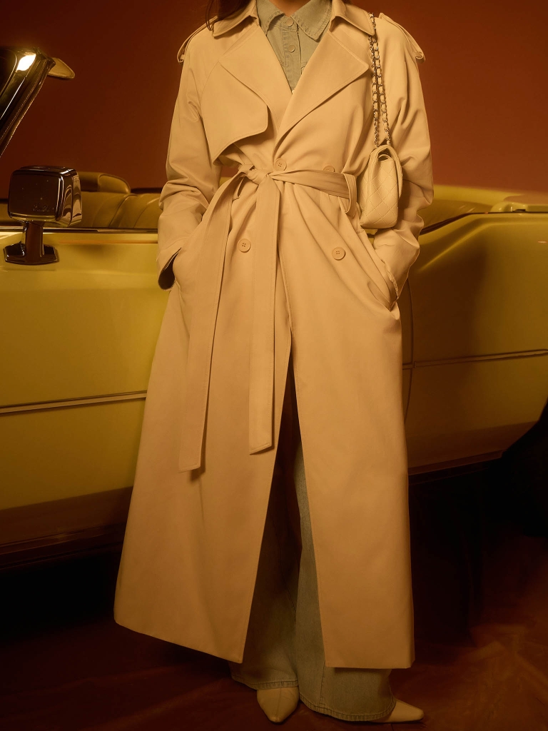 Maxi trench with wide belt