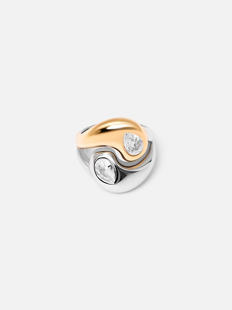 Two metal accent ring with large rhinestones
