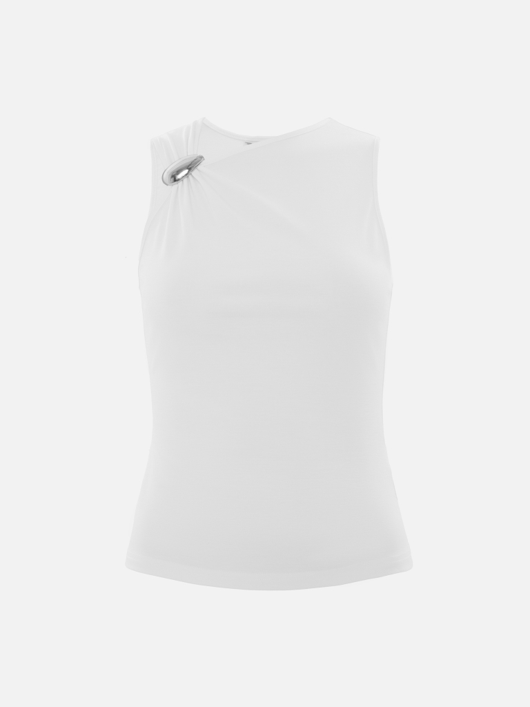 Top with asymmetrical straps and metal decorations