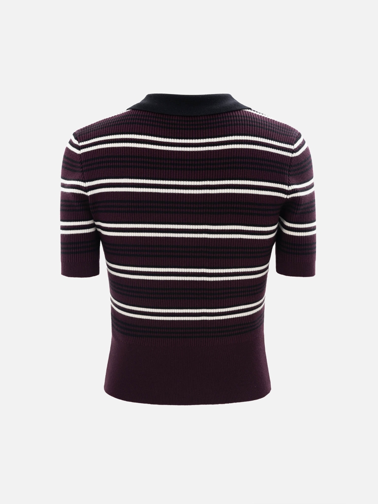 Cropped striped rib-knit polo