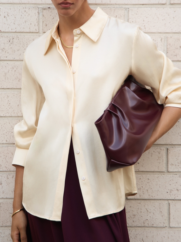 Satin shirt with concealed buttons