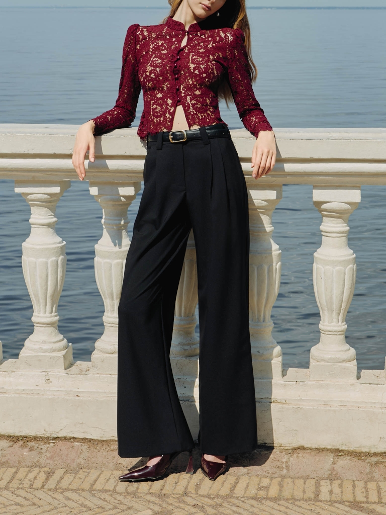 Flared suiting trousers with waist pleats