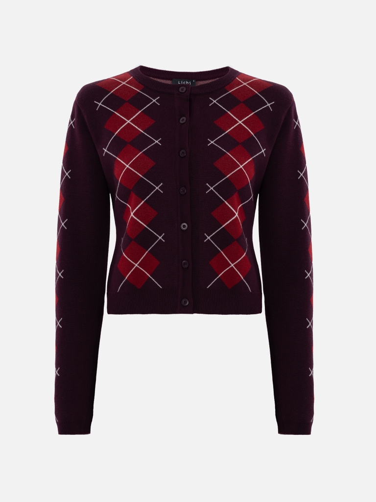 Straight cardigan with contrasting ornaments