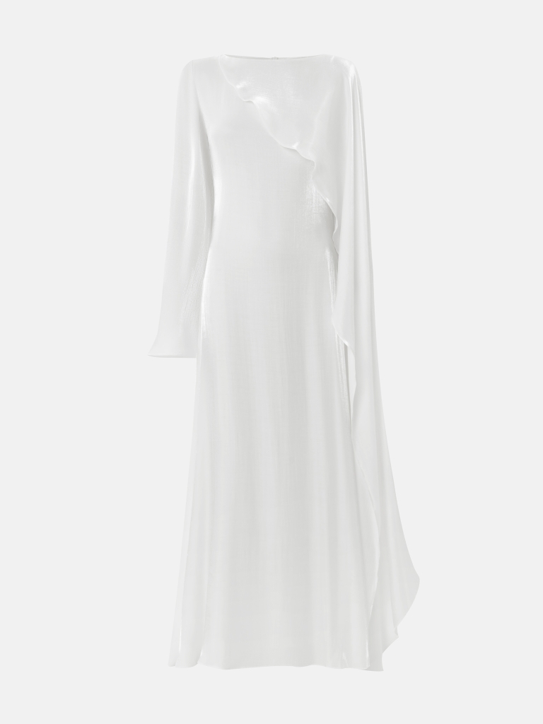 Платье макси из фактурной ткани с кейпом на одно плечо