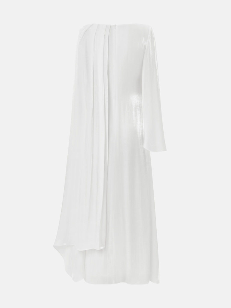 Платье макси из фактурной ткани с кейпом на одно плечо