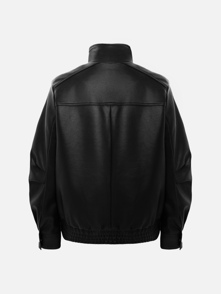 Oversize biker jacket with asymmetric fastening