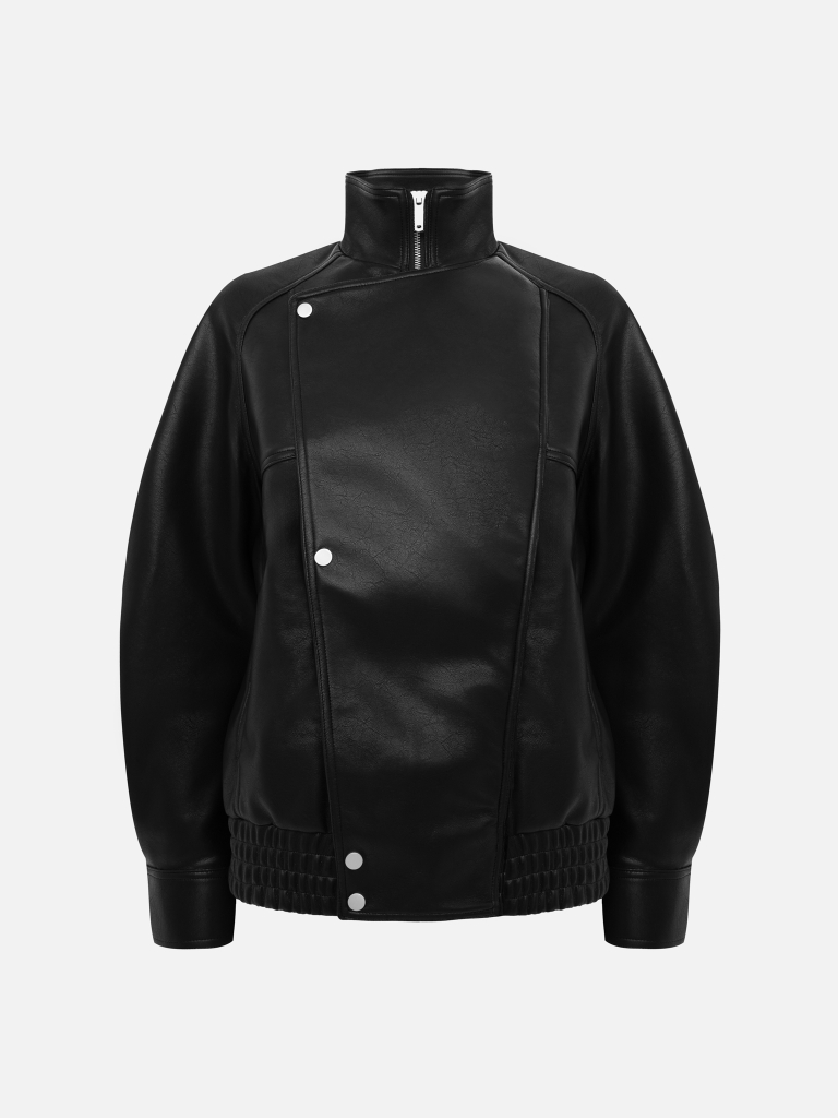 Oversize biker jacket with asymmetric fastening