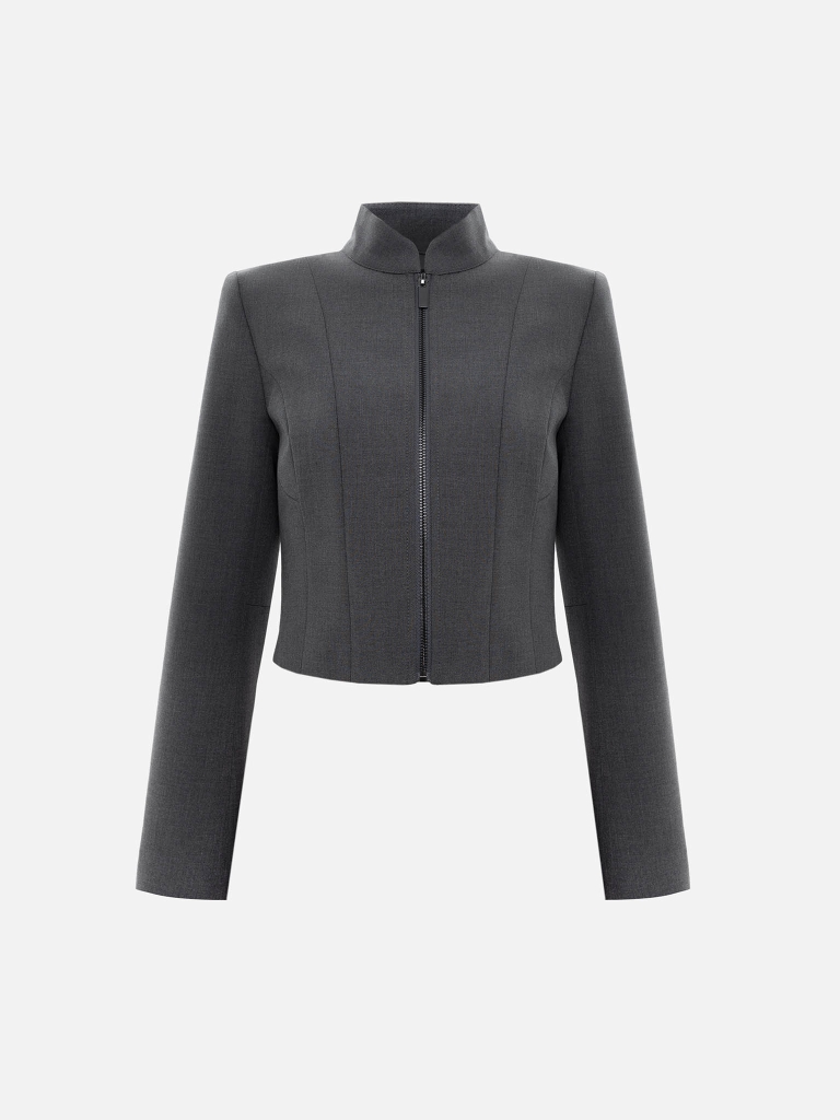Fitted single-breasted zip-up jacket