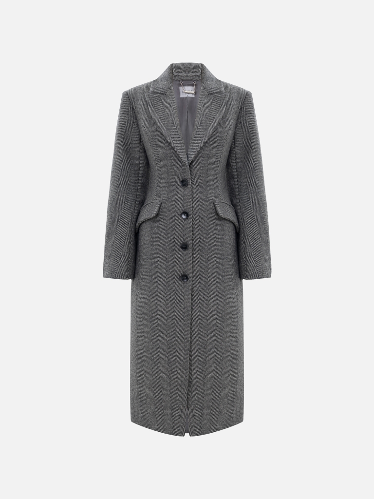 Fitted single-breasted midi coat in woollen yarn :: LICHI - Online