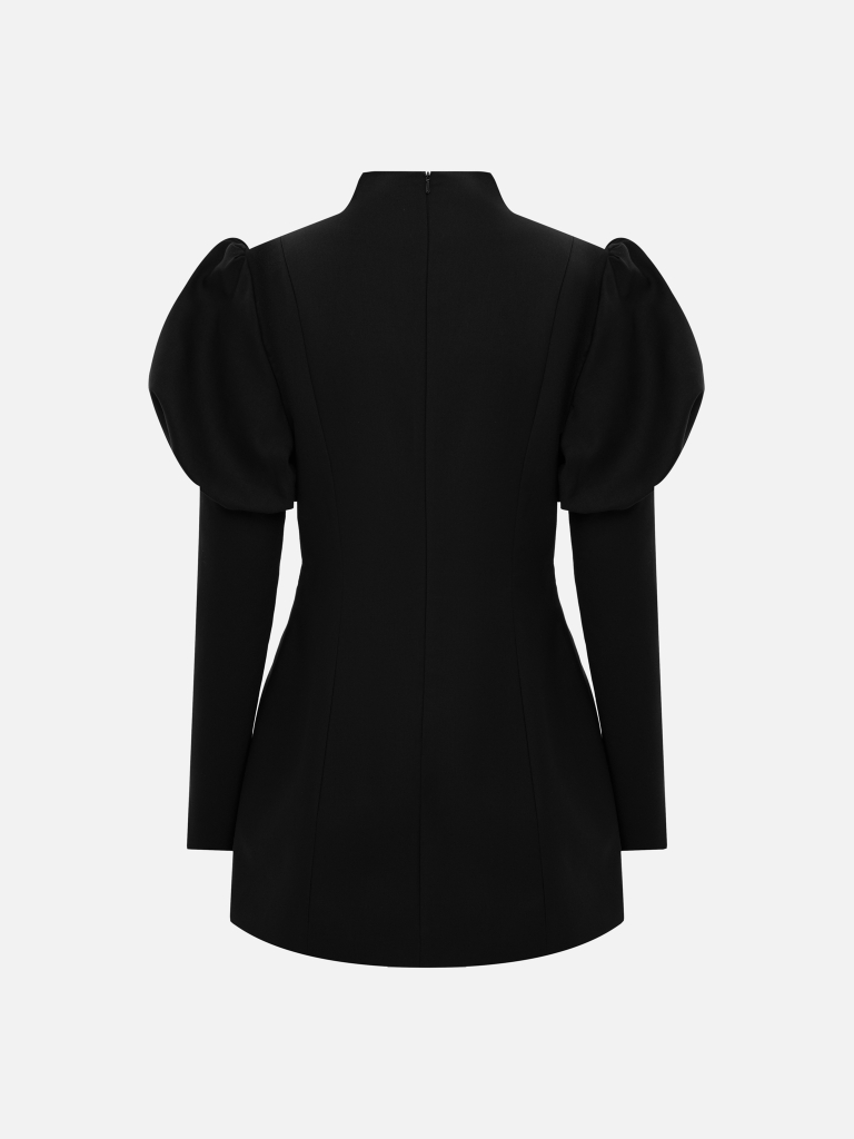 Mini dress with voluminous sleeves and accent buttons