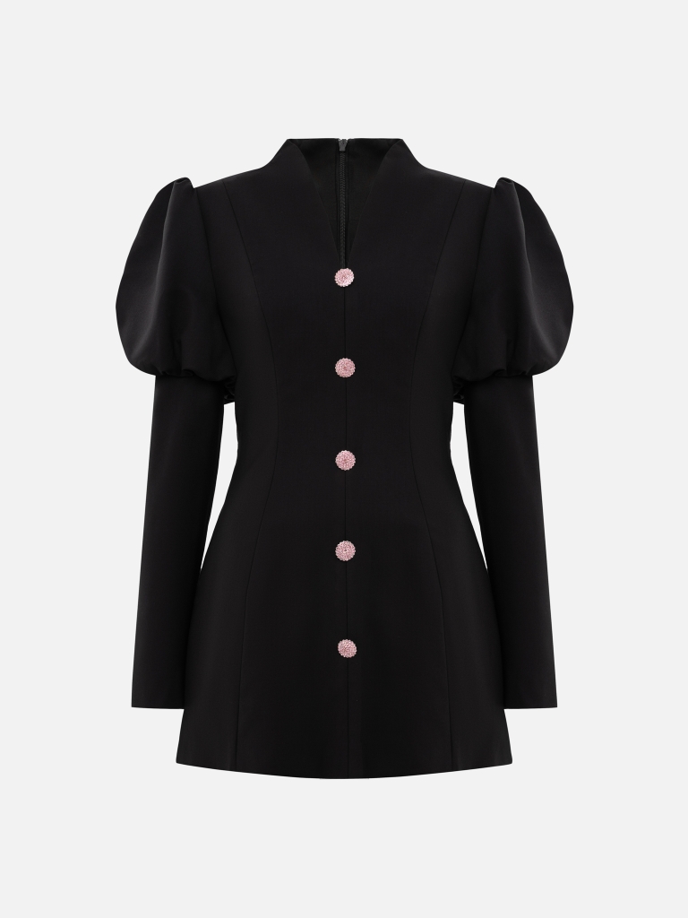 Mini dress with voluminous sleeves and accent buttons