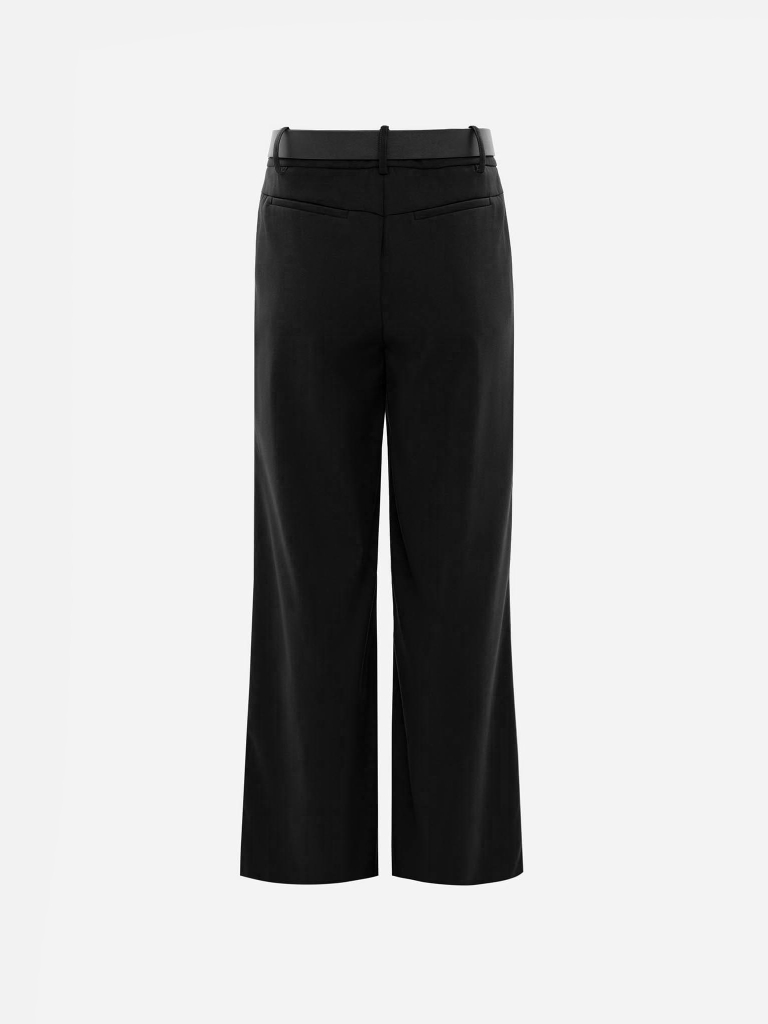 Loose trousers with waist pleats and eco-leather belt