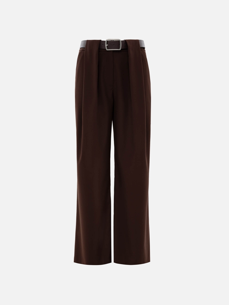 Loose trousers with waist pleats and eco-leather belt