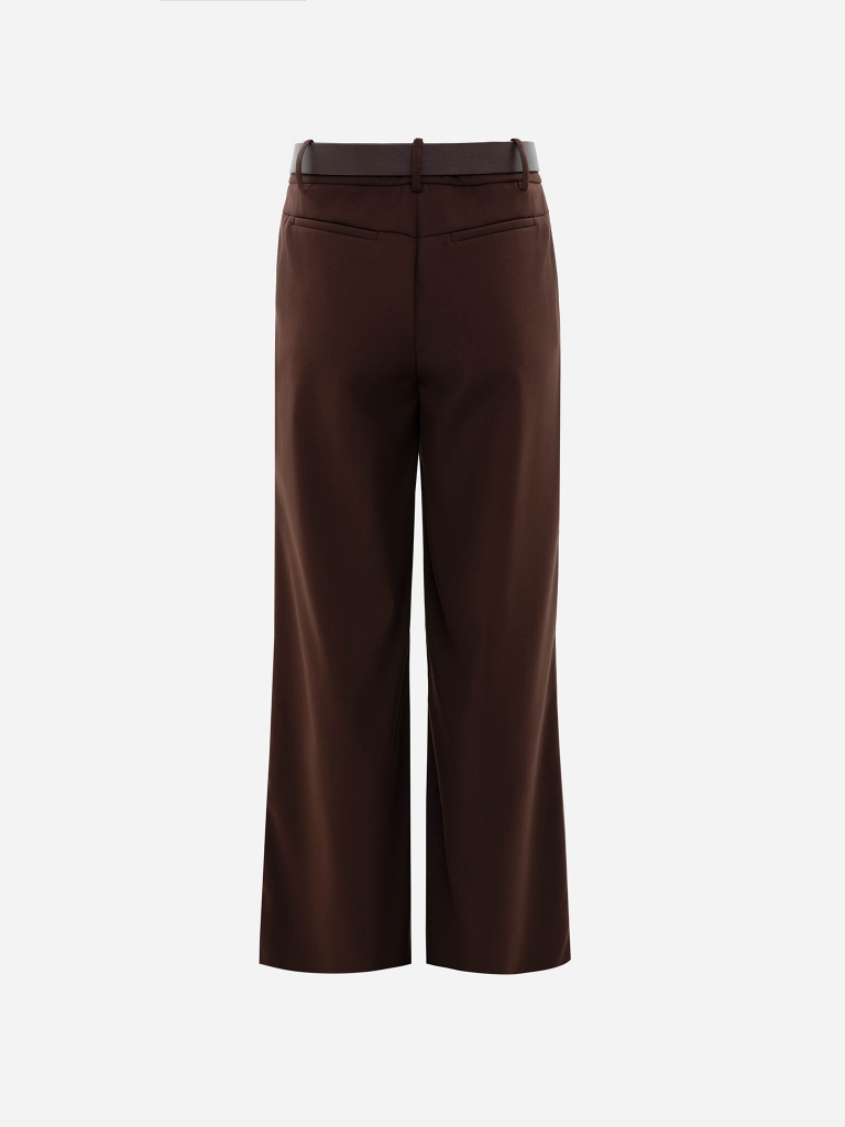 Loose trousers with waist pleats and eco-leather belt