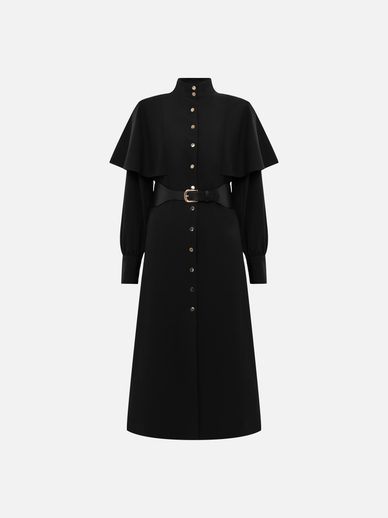 Midi dress with metallic fittings and wide eco leather belt