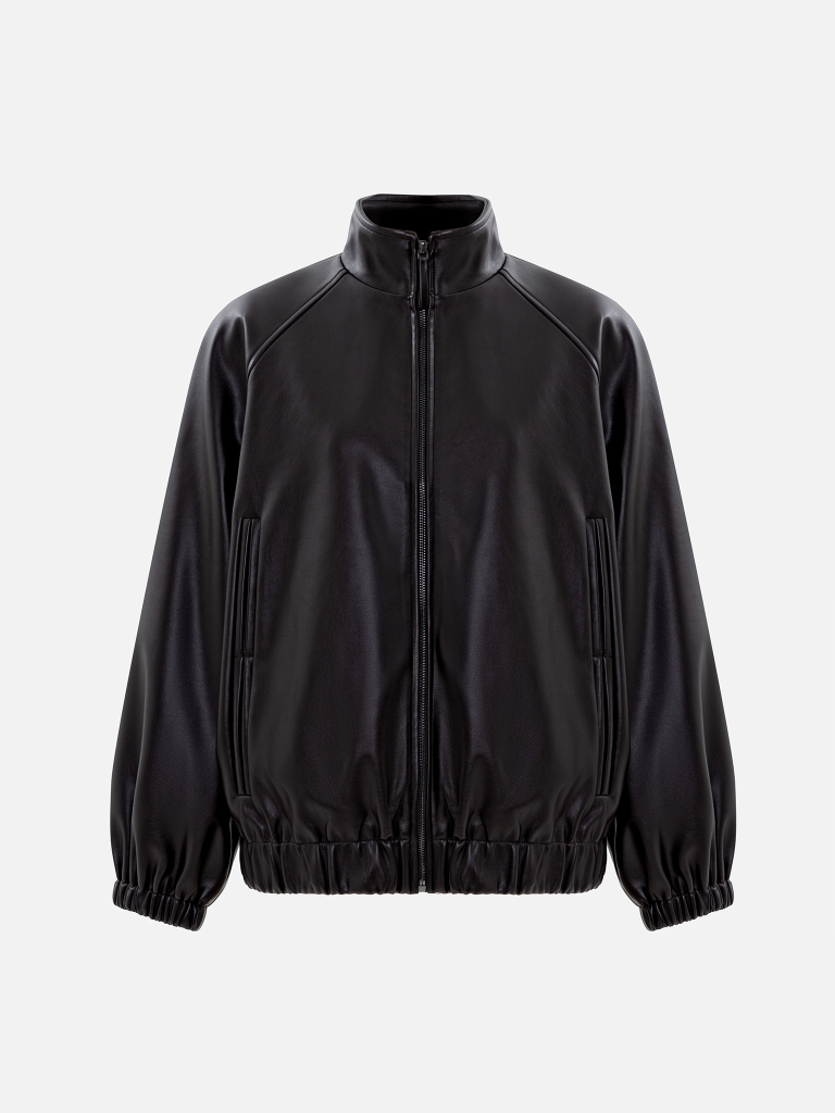 Oversized eco-leather jacket with high collar