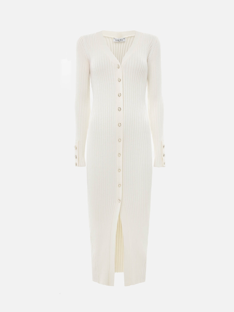 Viscose midi dress with golden buttons