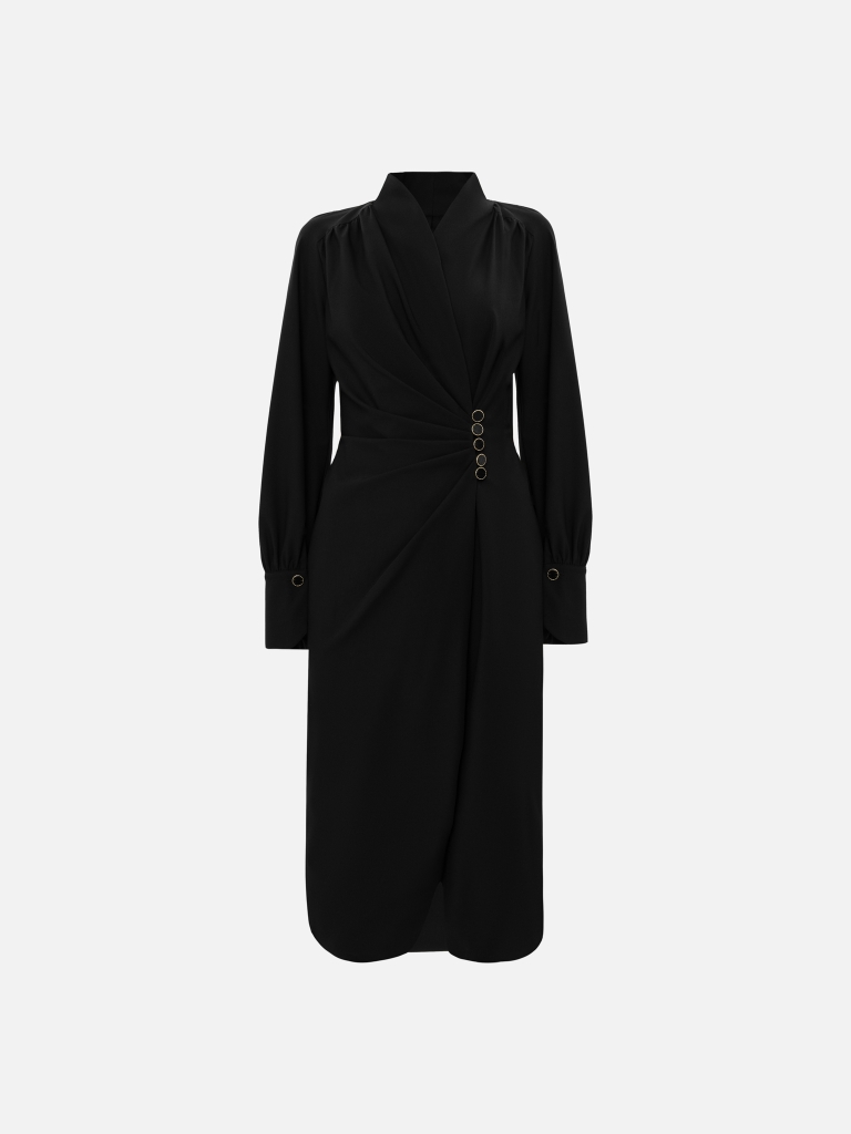 Midi dress with buttons at the waist