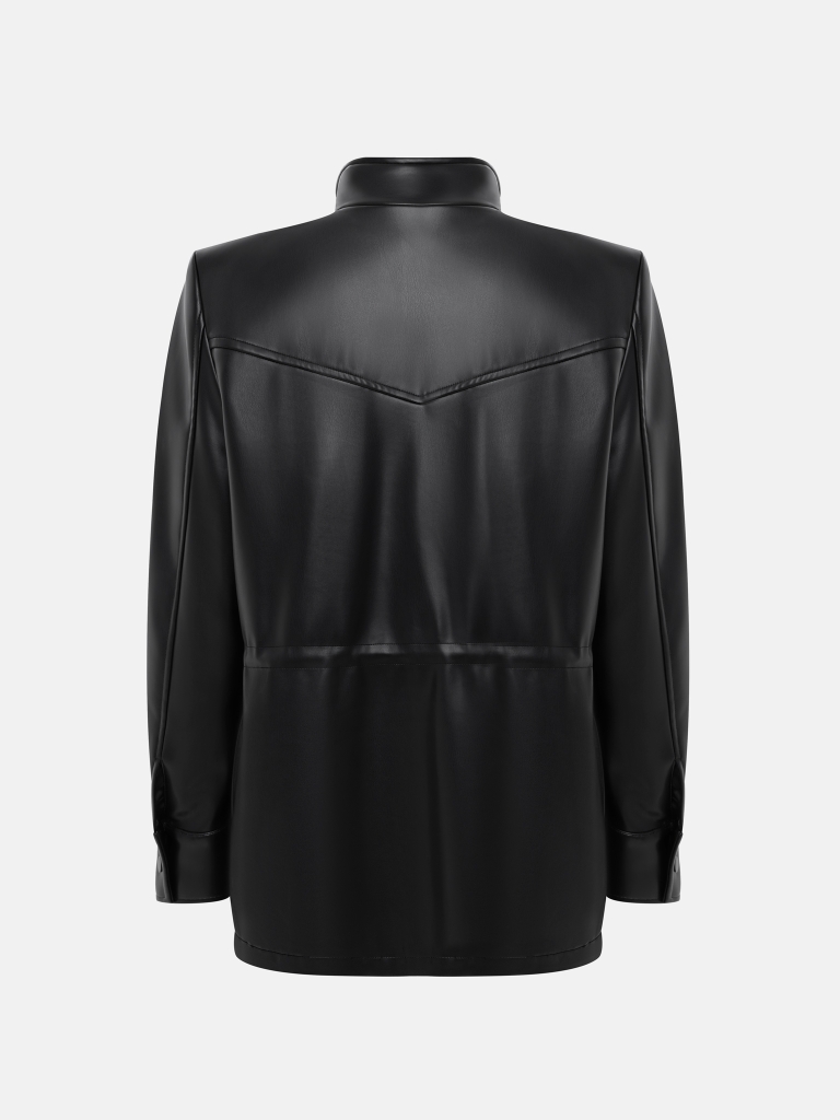 Eco-leather jacket with waist pleats