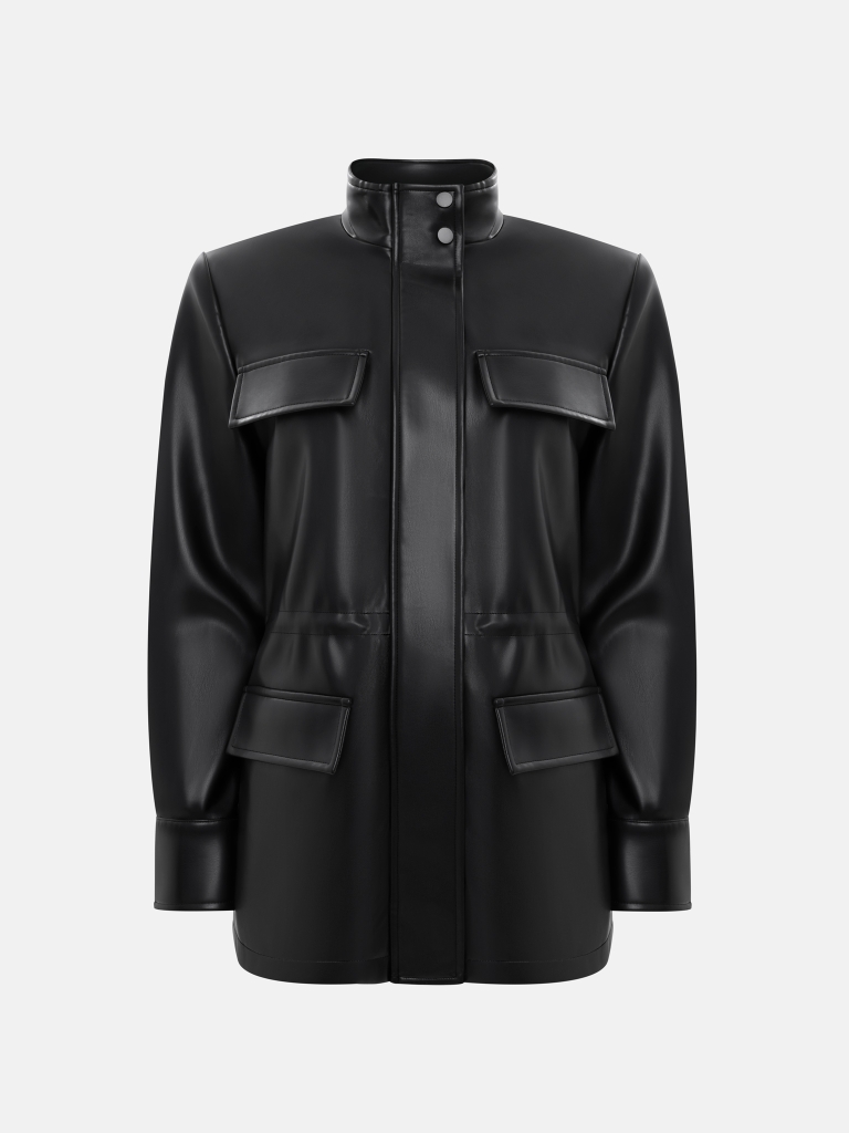Eco-leather jacket with waist pleats