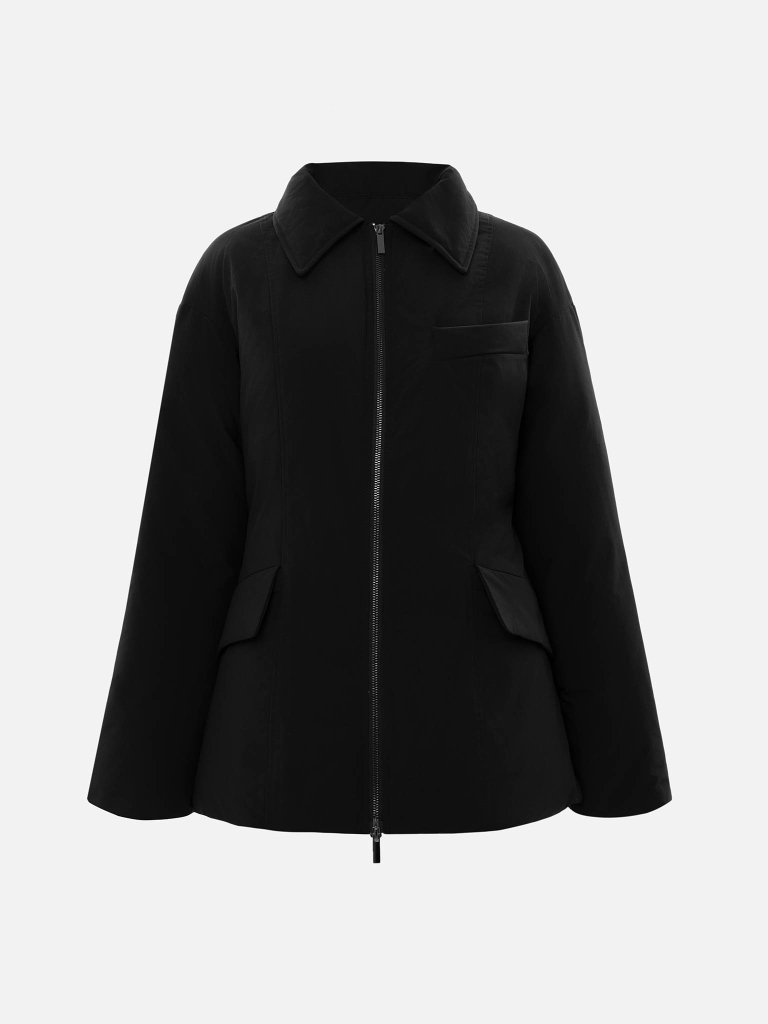 Fitted down jacket with triangular collar