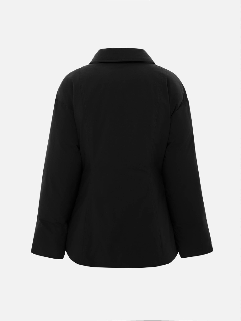 Fitted down jacket with triangular collar