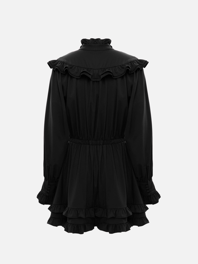 Mini dress with collar bow and ruffles