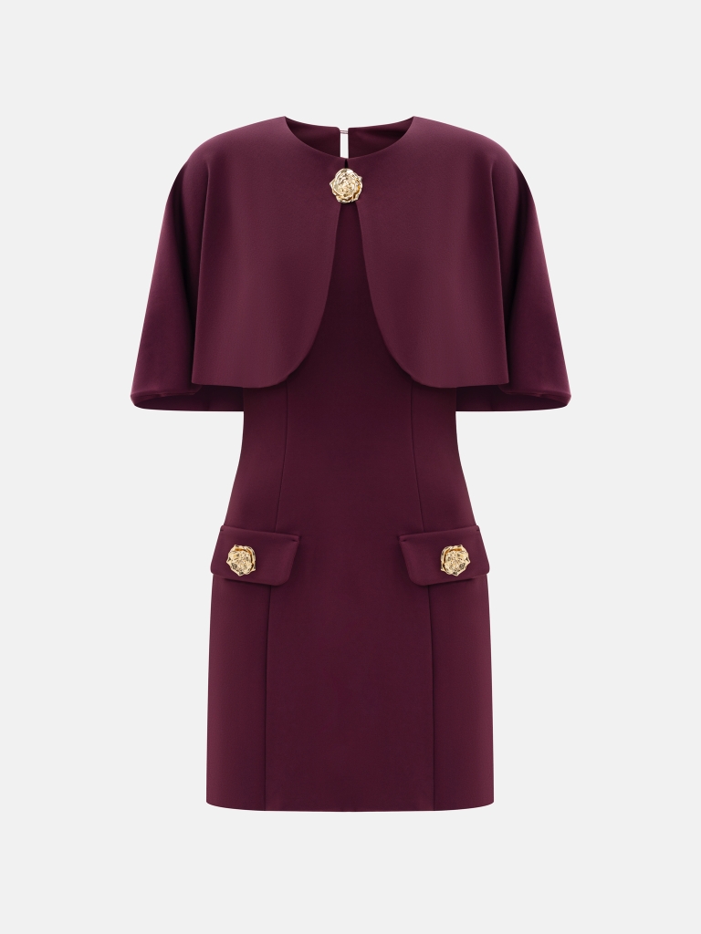 Minikleid mit Schultercape und Blumenknöpfen