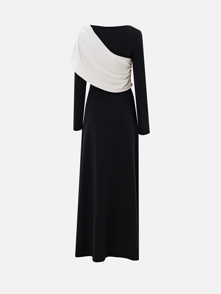 Maxi dress with contrasting draped shoulders