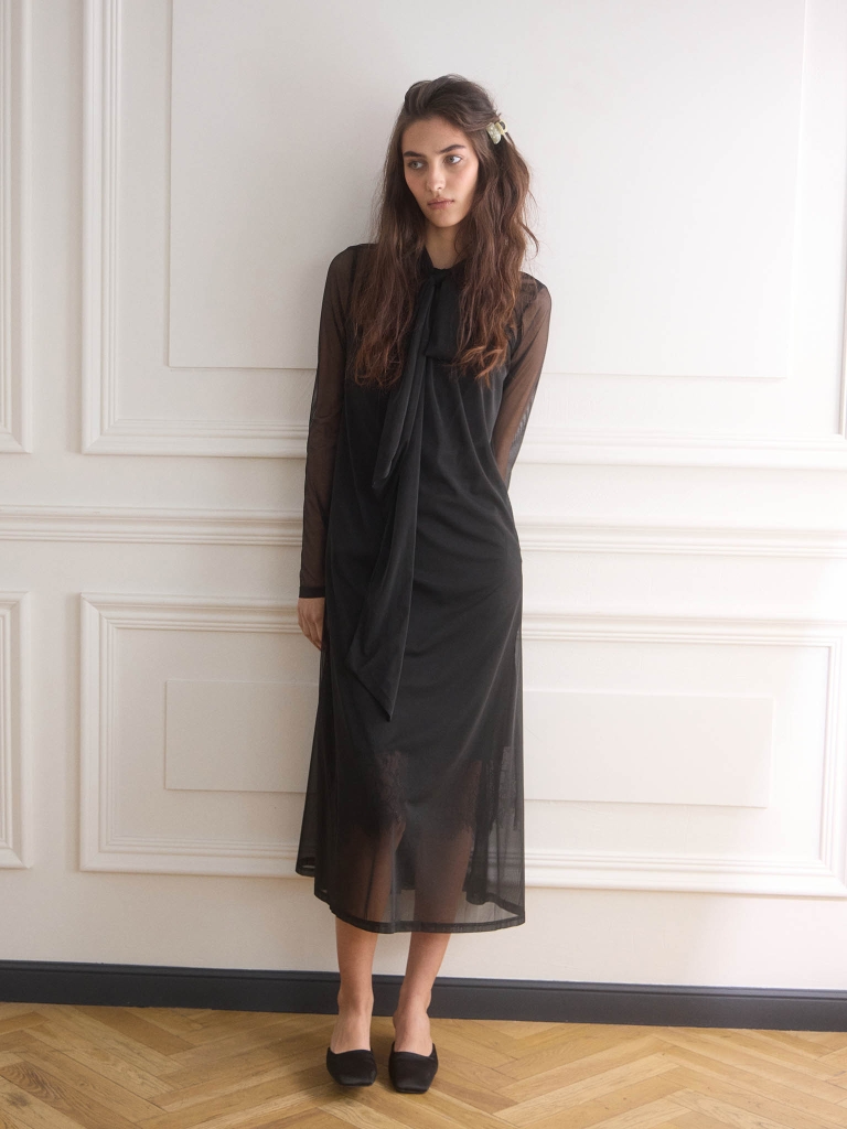 Semi-transparent midi dress with lace detailing
