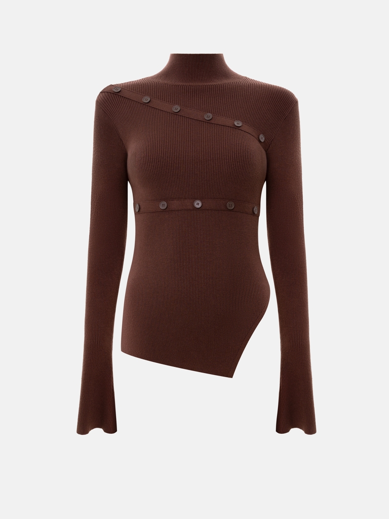Cotton viscose longsleeve with asymmetrical decor and buttons