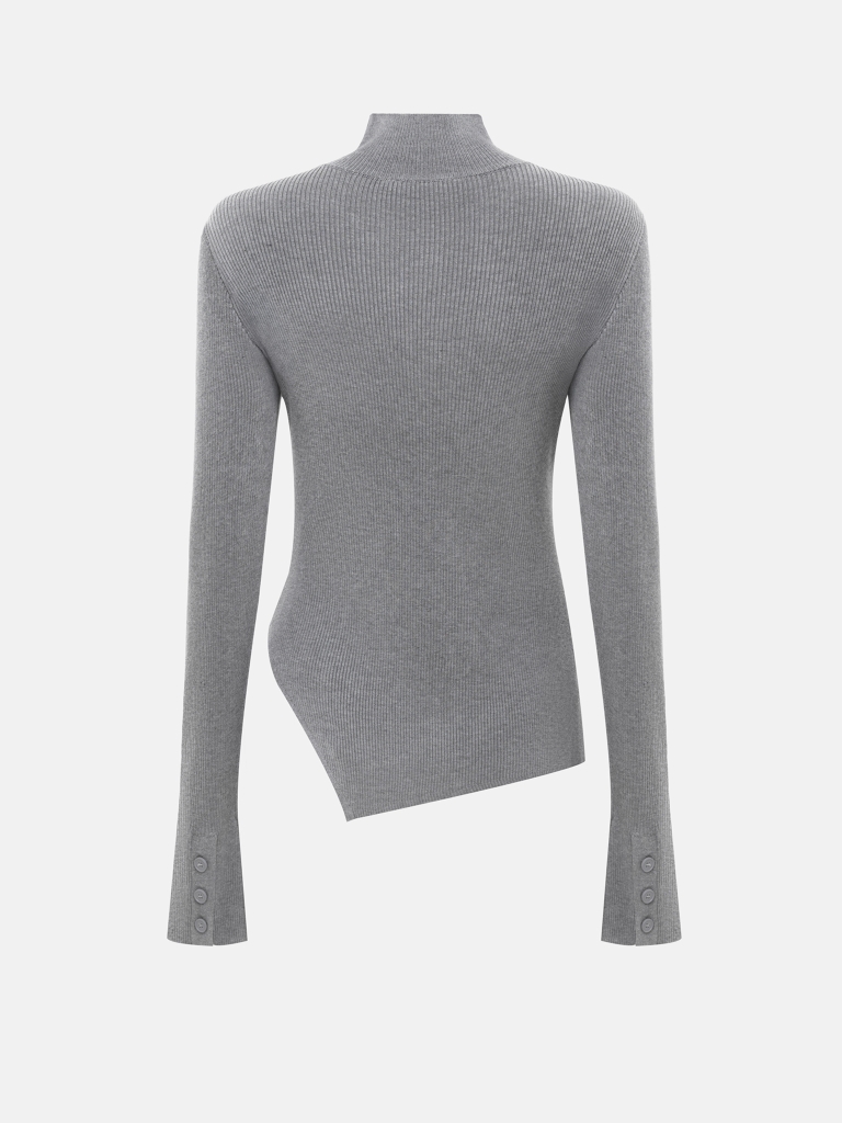 Cotton viscose longsleeve with asymmetrical decor and buttons