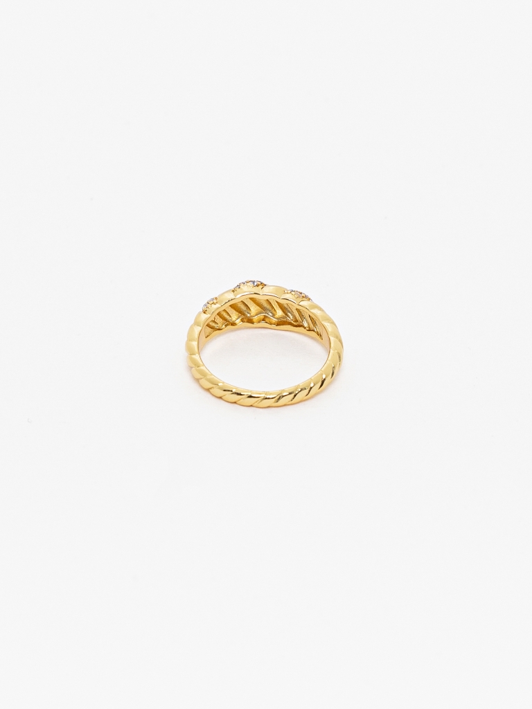 Twisted golden ring with rhinestones