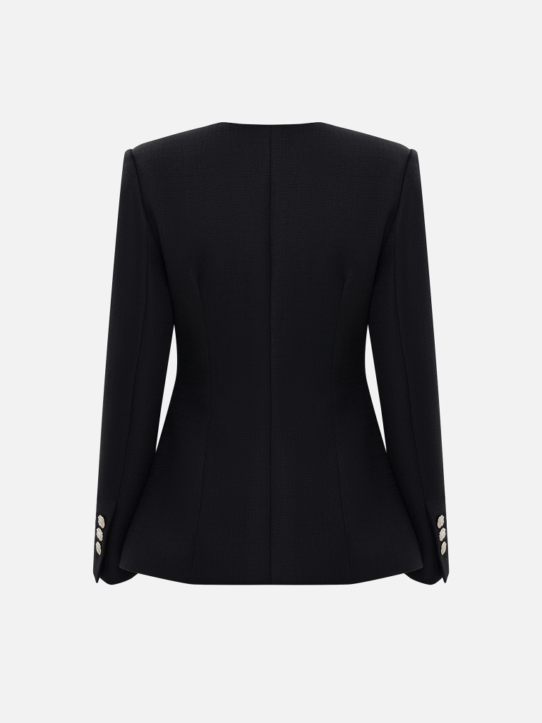 Fitted tweed jacket with rhinestone buttons