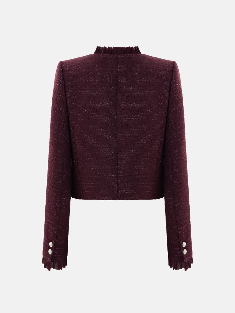 Single-breasted tweed jacket with ruffles