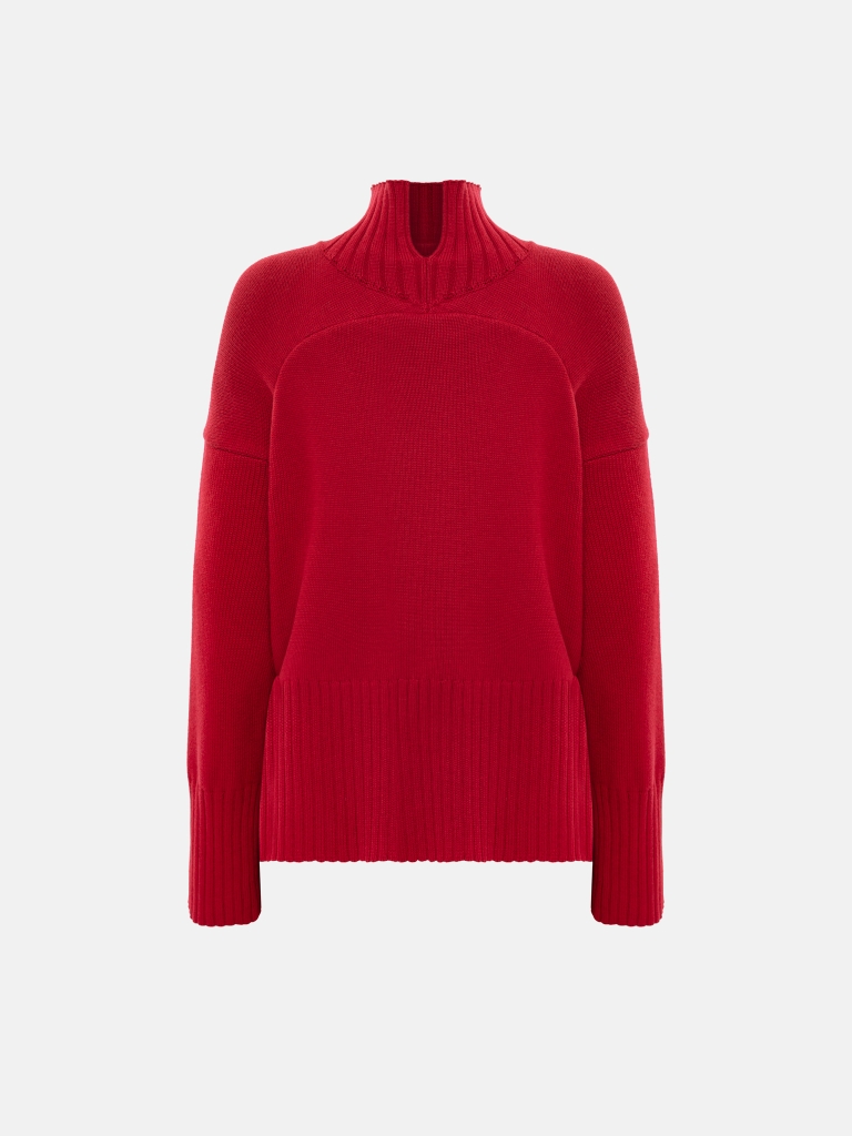 Loose smooth knitted jumper with ribbed detailing