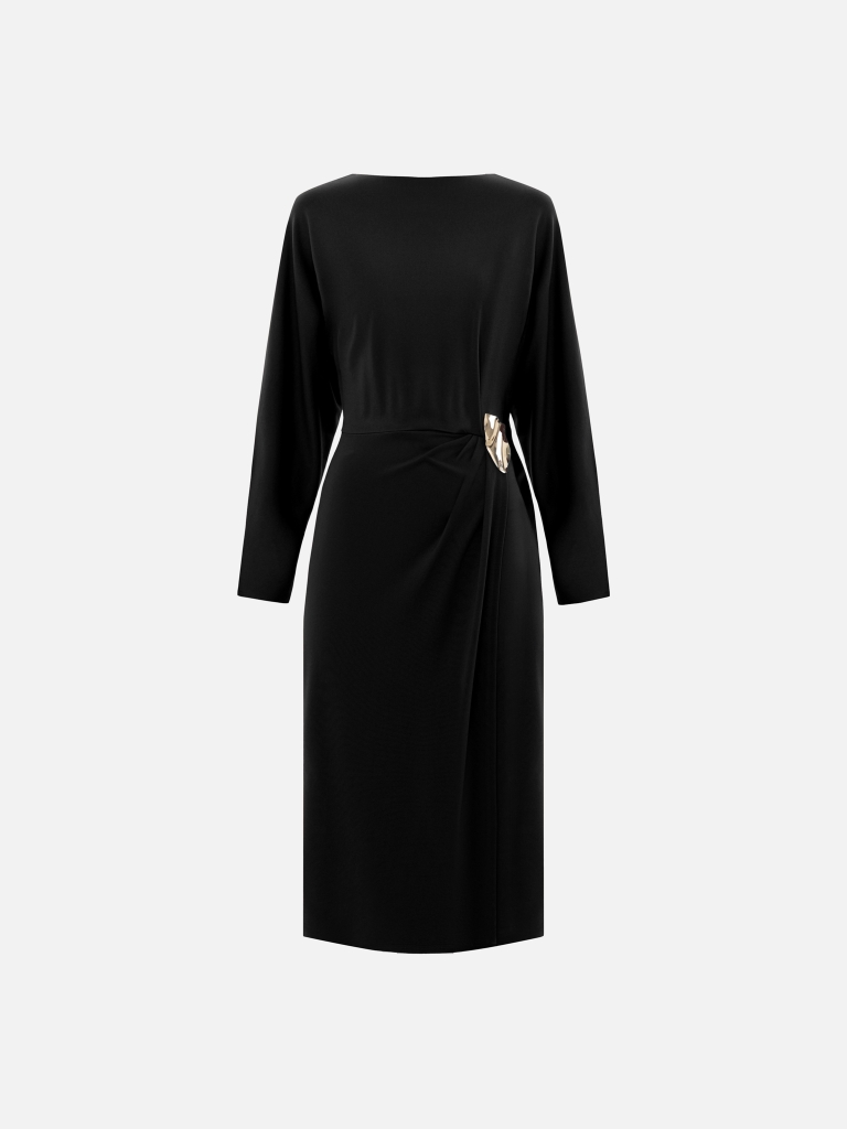 Jersey midi dress with waist decor