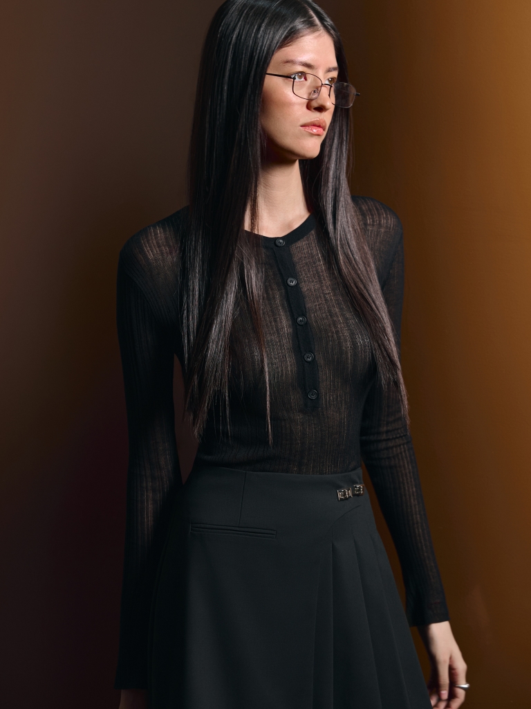 Semi-transparent rib-knit jumper 